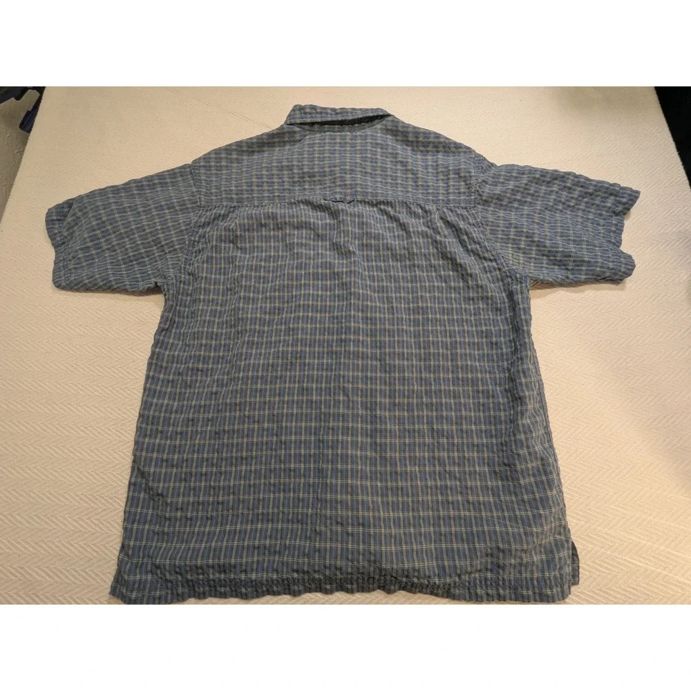 The North Face Mens Large Blue Plaid Short Sleeve Vented Hiking Fishing Shirt